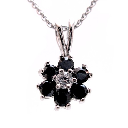 Tiny Black and Clear Cubic Zirconia Flower Pendant - Click Image to Close